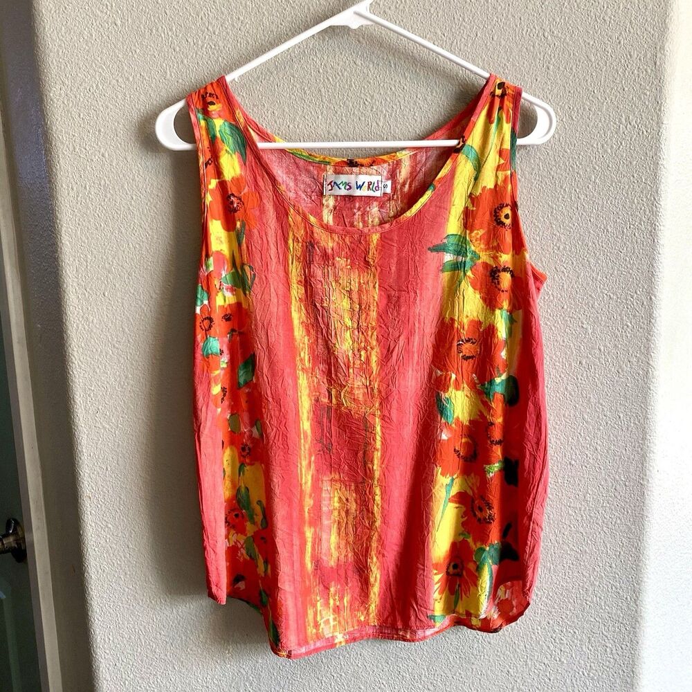 Jams World Vintage Fida Fire Daisy Hawaiian Sleeveless Blouse Women’s Size Small